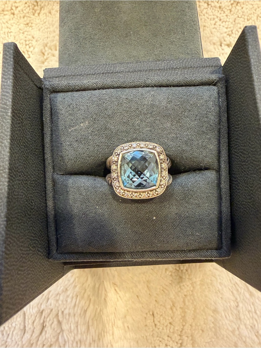 David Yurman Blue Topaz and Diamond Cable Ring